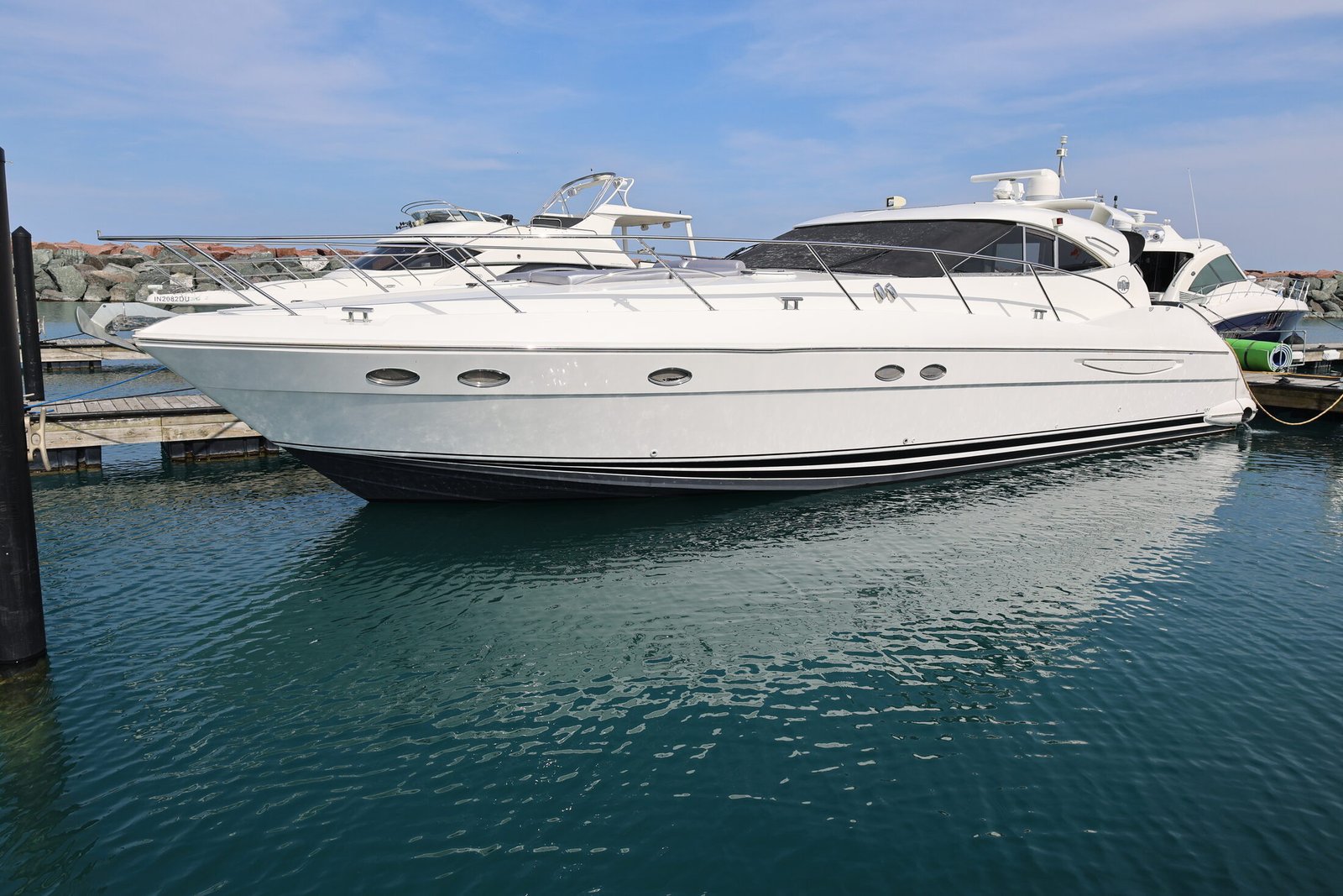 Wet Again sport yacht profile at the harbor